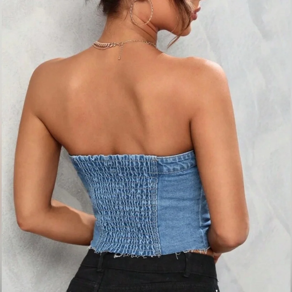 Vintage-Inspired Strapless Denim Corset Top - Size L - SHEIN - Picture 2 of 5